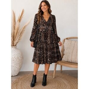 Caralyn Mirand The Drop Leopard Print Tiered Mini Dress Women's Medium M